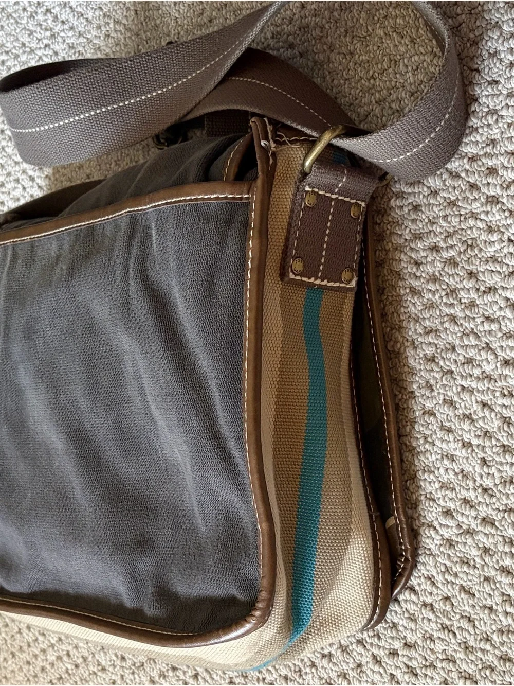GAP Gray Canvas Messenger Bag with Brown Trim